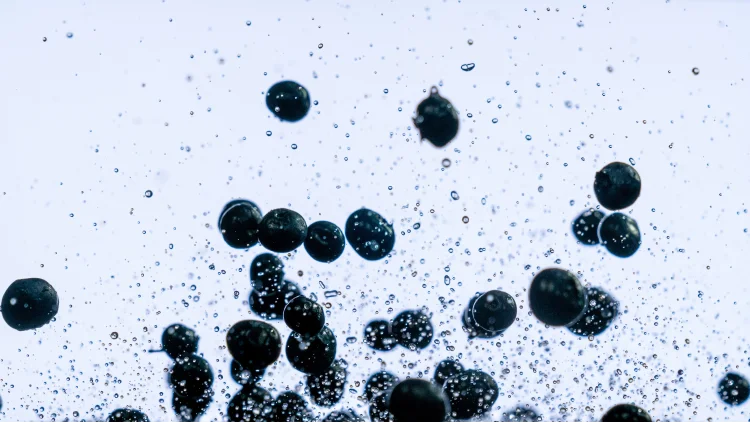 a splash of water and blueberries