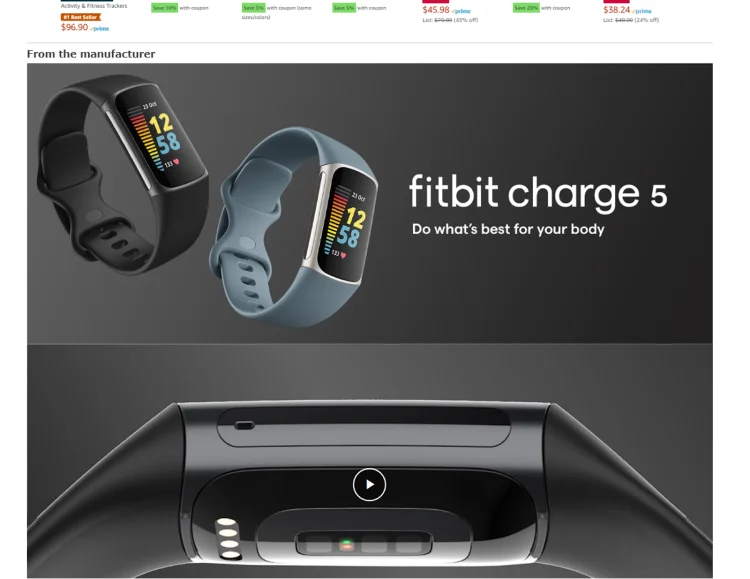 The fitbit charge 5 A+ content includes video, rich text, and interactive modules
