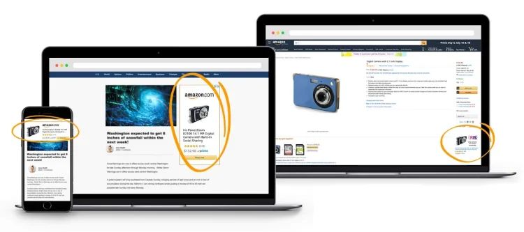 Amazon Display ads highlighted on a digital camera listing