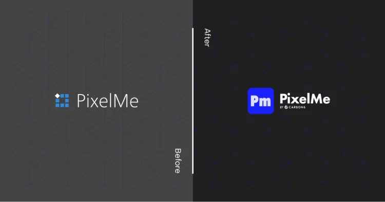 before/after PixelMe logo