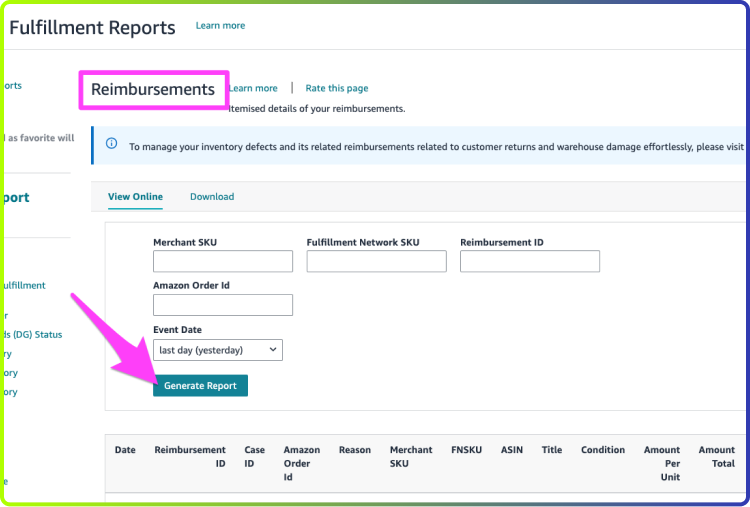 Amazon Seller Central Reimbursement Report