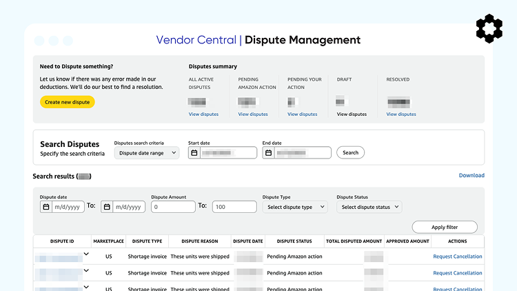 Vendor Central Dispute Management